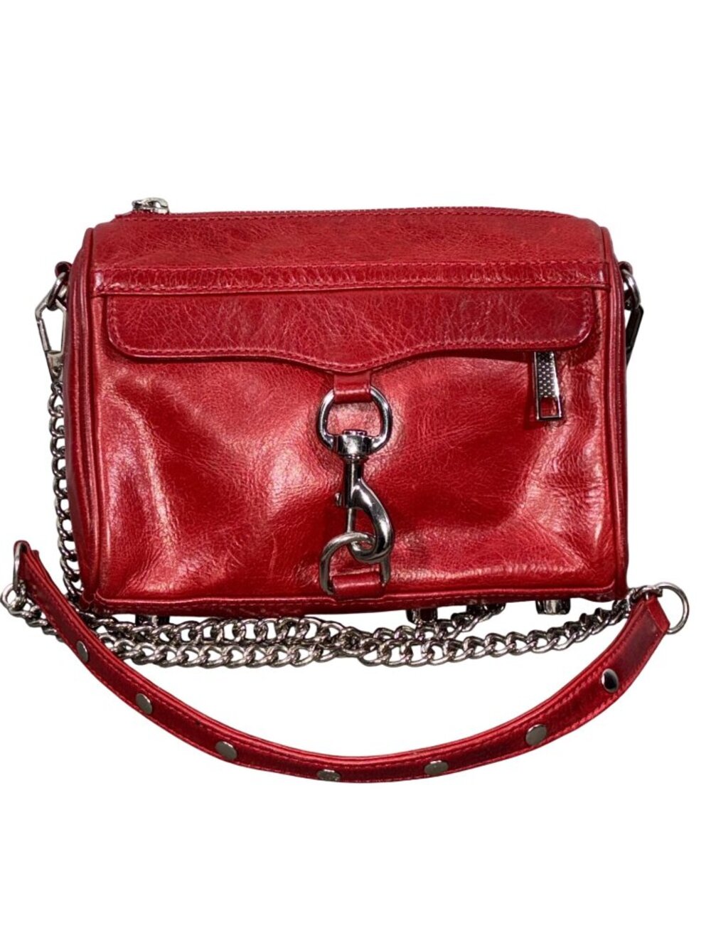 Rebecca Minkoff Mac Leather Crossbody Bag Crimson Red Chain Strap & Silver Hardw